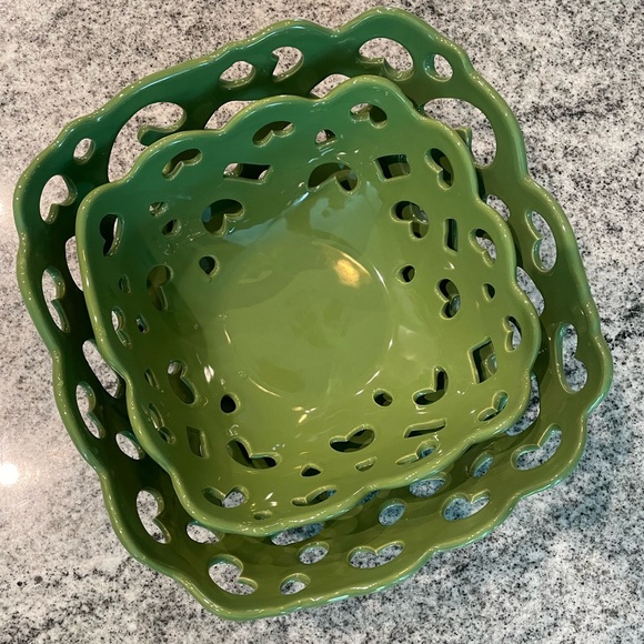 Tabletops Gallery | Moss Green | Two Ceramic Nesting Serving Bowls (w/ Cut Outs) - Picture 3 of 11